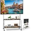 Klesmiun Carrello TV mobile 32‑75 per TV piatte e curve | Ruote bloccabili, 2 mensole in legno, VESA 100x100-600x400 mm, telaio acciaio inox, pannello forato soggiorno ufficio