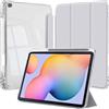EspZanthic Custodia per Samsung Galaxy Tab S6 Lite 10.4 Pollici 2024/2022/2020 con S Pen Holder, Chiaro Trasparente Retro Conchiglia Sottile Antiurto Tablet Cover, Auto Sveglia/Sonno, Argento