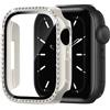 Generic Custodia con set di diamanti a fila singola, compatibile con Apple Watch 49/46/45/44/42/41/40/38 mm, pellicola protettiva integrata adatta per serie 11/10/9/8/7/6/5/4/3/2/1/SE Ultra1/2 (Starlight