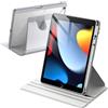JETech Custodia Girevole per iPad 9ª/8ª/7ª Gen 10,2, Argento | Cover per 10,2 2021/2020/2019 Modello, Supporto Rotante 360°, Retro Trasparente, Porta Pencil, Protezione Completa