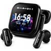 HTC Auricolari wireless NE68 con custodia touchscreen, Bluetooth 6.0, nero | Custodia di ricarica touchscreen a colori con supporto per la traduzione