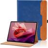 Oduio Custodia per Lenovo Tab P12 12,7 Pollici TB370FU 2023 Pelle Tablet Case, Multi-Angli Supporto Pieghevole Cover Protettiva con Tasca e Funzione Supporto con Banda Elastica - Blu