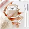 Generic Custodia carina per AirPods 4, custodia protettiva in morbido silicone da donna, per Airpod iPod 4a generazione, con portachiavi a forma di fiore e kit di pulizia, tè al latte