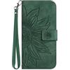SLLMYYX Custodia a portafoglio per Motorola Moto G53 5G con 2 scomparti per schede, custodia a portafoglio in pelle PU girasole con cavalletto, cinturino da polso, contanti/tasca per banconote, verde