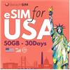 BeachSIM Solo Dati Prepagata eSIM USA 30 Giorni | 50GB Dati 4G/5G ad Alta Velocità | Attivazione Rapida Online | Facile da Ricaricare o Estendere | Compatibile con Dispositivi iOS e Android Sbloccati