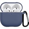 Generic Custodia protettiva in silicone per AirPods 3/AirPods 4, custodia di ricarica wireless antiurto con moschettone, custodia morbida e sottile antipolvere per AirPods 3/AirPods 4, blu navy