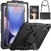 SEYMAC Cover per Samsung Galaxy Tab S10+/S9 FE Plus/S9+ 12,4 2023, Nero | Custodia Antiurto con Pellicola Protettiva, Supporto Girevole a 360° e Cinghia da Mano, Tracolla, Portapenne e Robusta