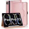 Vkooer Custodia per iPad Pro 13 Pollici M4 (2024) Cover Protettiva Pelle PU con Tasca Frontale, Auto Attivazione/Standby con Pencil Holder, Supporto Funzione Flip Tasca Case - Oro rosa