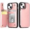 Generic Custodia a portafoglio compatibile con iPhone 13 Pro Max con porta carte, in pelle PU con supporto per carte di credito, per donne e uomini, rosa