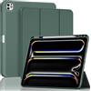 ProCase Custodia per iPad Pro 13 Pollici M5 2025 M4 2024 con Portamatita, iPad Pro 13 Modello: A2925 A2926 A3007 Triple Stand Smart Folio con Copertura Posteriore in TPU Morbido -Verde