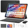 Blackview Mega2 tablet in offerta, android 15 tablet 12 pollici, 36 GB RAM + 256 GB memoria interna, tablet touch 2K FHD 120 Hz con batteria da 9000 mAh,tablet con penna, 4G LTE + WiFi 5G,gray