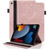 Vkooer Custodia per iPad 10.2 Pollice 2021/2020/2019, iPad 9/8/7 Generazione Cover Custodia Protettiva Pelle PU Flip Tasca Smart Cover Case per iPad Air 3 2019 / iPad Pro 10.5 2017, Oro rosa