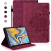 Auslbin Custodia per Samsung Galaxy Tab A 10.5 2018, Cover Protettive Retrò Tab SM-T590/T595 in Tinta Unita in Rilievo, Design con Fibbia Magnetica, Funzione Supporto, Rosso