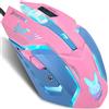 IULONEE Mouse da gioco cablato USB Silenzioso Comodo Mouse da gioco ottico retroilluminato a 7 colori Mouse ergonomico a grandezza naturale 3200 DPI per PC Computer Laptop Desktop (rosa e blu)
