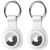 HAUXGOGO Custodia per Air Tag con portachiavi [2 pezzi], custodia protettiva per Ap-ple Air Tag Tracker Accessori per GPS Tracker, morbida slicone, ultra leggera, lavabile, antigraffio, Bianco
