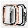 Generic Custodia a doppia fila con diamanti compatibile con Apple Watch 46, 45, 44, 42, 41, 40 mm, con pellicola protettiva integrata per lo schermo per serie 11/10/9/8/7/6/5/4/3 (colore: nero/oro rosa, 45 mm