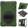 ZiHang Custodia Amazon Fire HD 8 (2017 & 2018), Ibrida Antiurto Tre-Strati Cover Silicone + PC Protettiva Case con Supporto Girevole 360°, Cinturino a Mano per Amazon Fire HD 8 Tablet (Army Green)