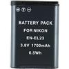 PowerSmart® Batteria agli ioni di litio da 3,8 V, 1700 mAh, per Nikon Coolpix P600, EN-EL23, ENEL23