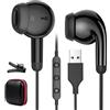 AIAUXAI Cuffie USB in Ear per PC Laptop, Microfono e Telecomando, Nero | Riduzione del Rumore, Chiarezza USB Cuffie con Cavo per Mac per PS5/4, Ufficio Business Online Riunioni Gaming Streaming Live