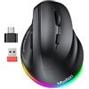MEETION Mouse Ergonomico, Mouse Verticale Senza Fili RGB Retroilluminato Ricaricabile per Bluetooth (5.2 + 3.0) e USB-A con Adattatore USB-C 4 DPI per Mac/Windows/Andriod/PC/Tablet/iPad Nero