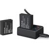 WOLFANG Kit di Ricarica Doppio con 2 Batterie 1350mAh, Hub di Ricarica USB-C per Action Cam GA100, GA120, GA200, GA300, SF230, Ek7000