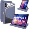 Lemxiee Cover per Xiaomi Redmi Pad 2 11 Case Custodia in pelle PU + Acrilico trasparente per supporto rotante & Slot per penna