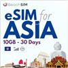 BeachSIM eSIM Asia 30 giorni. 10 GB di Dati Solo a Velocità 4G/5G. Roaming 0 in 9+ Paesi in Asia. Attivazione Rapida. Facile da Ricaricare. Funziona Su dispositivi iOS e Android