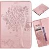 LEMORRY Cover per Apple iPad Mini 4 Custodia Sbalzato Pelle Cuoio Flip Portafoglio Sottile Protettivo MagneticoSilicone TPU Cover Custodia per iPad mini4, Fortunato Albero (Oro Rosa)