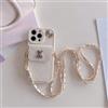 Generic Custodia protettiva per iPhone 16 17 Pro Max con fiocco 3D a forma di orsetto in stile cartone animato con porta carte, tracolla e cordino (bianco, iPhone16ProMax)