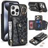 Lipvina Per iPhone 14 Plus,Custodia per telefono con spazio per carte di credito per donne. Custodia con fessura per carte di credito. Portafoglio con zip per uomini - Nero leopardato