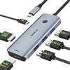 MOKiN Adattatore USB C Docking Station Dual HDMI, MOKiN 6 in 1 USB C Hub, Laptop DockingStation Dual Monitor con Single 8K @30Hz HDMI, 3 porte USB, 100W PD per Dell/HP/MacBook/Lenovo Yoga