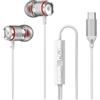 jj-shop24 Auricolari in-ear USB-C Sport Headset BASS per iPhone Huawei Samsung iPad Xiaomi Google Bianco Argento con cavo e microfono