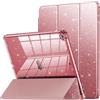 INFILAND - Custodia protettiva trasparente carina con glitter per iPad 6ª/5ª generazione da 9,7 pollici 2018/2017, iPad Air 2 per bambini, ragazze, donne, con supporto per matite (rosa oro)