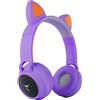 TECHMADE - Cuffie Bluetooth con Orecchie di Gatto | LED Luminosi | Microfono Integrato per IOS/Android/PC | Modalità Radio FM | Compatibili con SD Card e Cavo Jack | Colore Viola