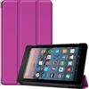 Saturcase - Custodia per Amazon Fire 7 2019 (9 generazione), in pelle PU, pieghevole, con funzione di accensione e spegnimento automatico, per Amazon Fire 7 2019 (9a generazione) Purple