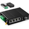 Binardat Switch Ethernet industriale PoE Gigabit a 5 porte su guida DIN, 4 PoE IEEE802.3af/at, 1 porta SFP con modulo LC da 20 km, con un alimentatore PoE da 60W