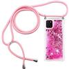 Wishcover store Custodia con Cordino per Oppo A53 2020/A53s/A32/A33 Custodia Trasparente Liquid Quicksand,Case con Collana Practical Glitter Bling Liquido TPU Custodie Bumper Crossbody Case