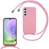 Belzsxy Cover per Samsung Galaxy A25 5G con Cordino, Custodia con Laccio Collana Tracolla Collo Liquido Silicone Antiurto TPU Antiurto AntiGraffio Case,Rosa