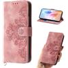 Auslbin Custodia con motivo floreale, compatibile con Oneplus Nord, 5 scomparti per carte di credito, stile vintage, in pelle PU flip, custodia protettiva, colore: rosa