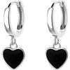 IMINI Orecchini a cerchio pendenti con cuore nero per donne ragazze in argento sterling 925 piccoli cerchi da 10 mm orecchini con cartilagine orecchini pendenti gioielli per orecchie delicate regali