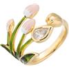 IMINI Anello floreale con tulipani, regolabile, zirconia cubica e dettagli smaltati, regalo per anniversario o matrimonio, Metallo
