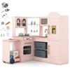 HOMASIS Cucina ad Angolo con Carrello Scorrevole, Luce e Suono, Cucina Giocattolo in Legno con Forno, Microonde, Macchina del Ghiaccio, Fornello, per Bambini da 3 Anni in su (Rosa)