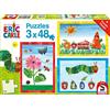 Schmidt Spiele 56431 - Puzzle per Bambini Die Welt der Kleine Raupe Nimmersatt, 3 x 48 Pezzi, colorato