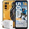 Blackview Smartphone Blackview FORT 5 per uso esterno, incluso caricabatterie da 45W, 36+256GB di memoria, Android 16, display a 120 Hz, fotocamera da 108MP, processore Helio G100, batteria da 5000 mAh, ricarica wireless, NFC, IP68/IP69K