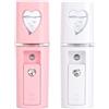 HENGBIRD 2 Vaporizzatori Viso USB con Specchio - Mini Spray Bianco e Rosa | Nebulizzatore acqua portatile con mist viso fresco, specchio e LED, ideale per ufficio, viaggio e ritocchi trucco
