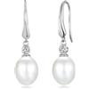 Philip Jones Orecchini pendenti in argento sterling con perle bianche creati con cristalli Zircondia®