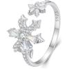 Qings Anello di Natale in Argento 925 Anelli Aperti Regolabili con Fiocco di Neve Albero di Natale Pan di Zenzero Agrifoglio Anello Regali di Compleanno Xmas Gioielli per Donne