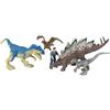 Mattel Jurassic World Dominion Chaotic Cargo Confezione da 5 mini personaggi, 1 umano e 4 dinosauri giocattoli in confezione a tema camion cargo