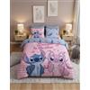 Aymax Stitch Angel Love Stars Copripiumino Matrimoniale 240x220 + 2 Federe 65x65 | Piumino matrimoniale reversibile | Misto cotone asciugatura rapida Oeko-Tex | Stelle cuori righe rosa | Bottoni | Idea regalo