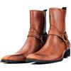 COWSDELLA Herren Chelsea Fibbia marrone scuro High Heels Knöchel Leder Stiefel mit Seitenreißverschluss für Männer JY017-18-R